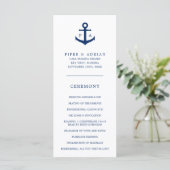 Trouwfeest met anker-monogram in marineblauw programmakaart (Staand voorkant)