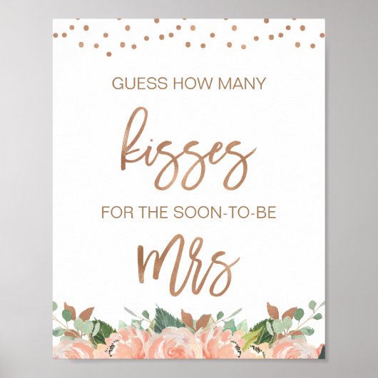 Trouwfeest met bloemen - Raad hoeveel kusjes Poster (Voorkant)