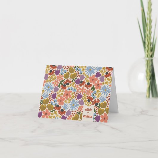 Trouwfeest met bloemendecoratie op maat  bedankkaart (Voorkant)