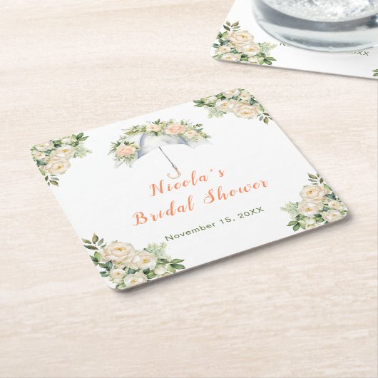 Trouwfeest met bloemenscherm kartonnen onderzetters (Schuin)