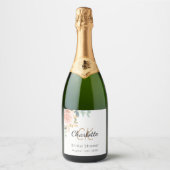 Trouwfeest met bloemig roosgoud monogram sparkling wijnetiket (Voorkant)