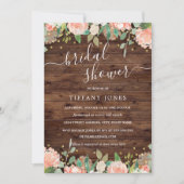 Trouwfeest met bloemige blos gouden roestige houte kaart (Voorkant)