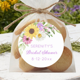 Trouwfeest met bloemige Boho Zonnebloem Madeliefje Ronde Sticker