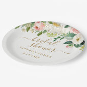 Trouwfeest met bloemige roze gouden confetti papieren bordje (Gekanteld)