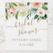 Trouwfeest met bloemige roze gouden confetti wijn etiket (Enkel label)