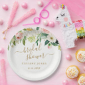 Trouwfeest met bloemige roze goudkleurige confetti papieren bordje (Feest)