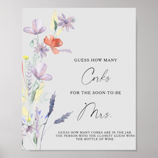 Trouwfeest met bloemmotief Raad hoeveel kurken Poster (Voorkant)