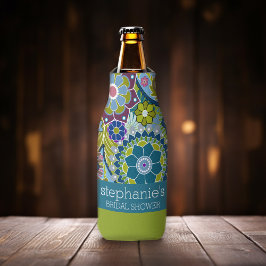 Trouwfeest met bloemmotief Thee-blauw en groene re Flesjeskoeler