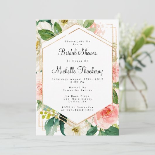 Trouwfeest met blos en gouden tinten kaart (Staand voorkant)