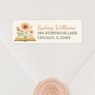 Trouwfeest met boekthema - Waterverf bloemen Etiket