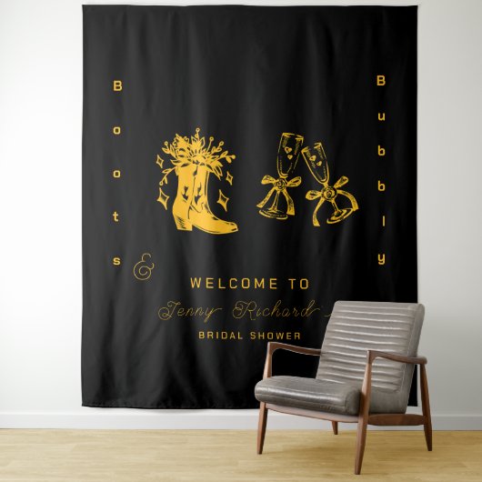 Trouwfeest met bubbels & bruidssalon wandkleed (In situ)