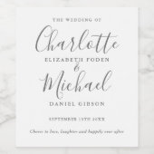 Trouwfeest met grijze en witte handtekening script wijn etiket (Enkel label)