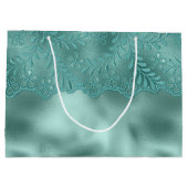 Trouwfeest met groene kanten versiering en roodbor groot cadeauzakje (Achterkant)