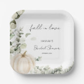 Trouwfeest met herfstthema: Fall In Love Pumpkin Papieren Bordje (Voorkant)