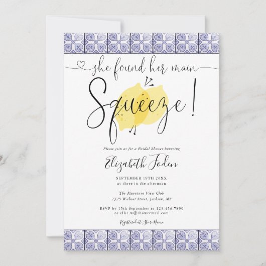 Trouwfeest met initials en citroenen tegels kaart (Voorkant)