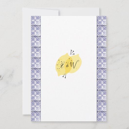 Trouwfeest met initials en citroenen tegels kaart (Achterkant)