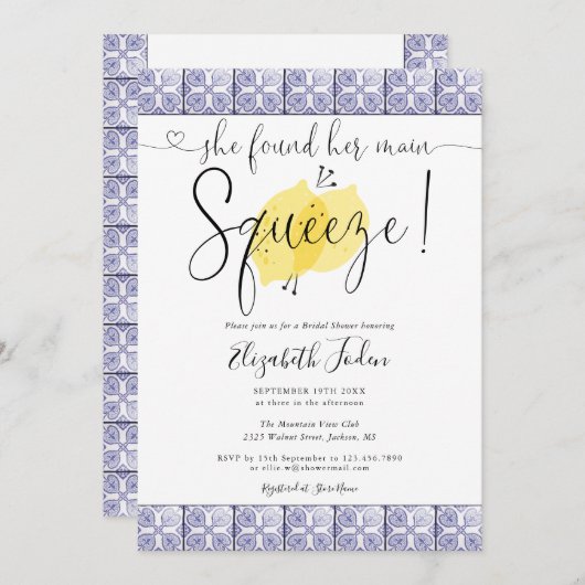 Trouwfeest met initials en citroenen tegels kaart (Voorkant / Achterkant)