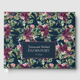 Trouwfeest met marineblauw, bordeauxrood, roze blo gastenboek