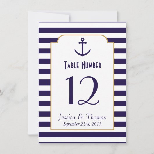 Trouwfeest met marineblauw, wit en ankerstreep kaart (Achterkant)