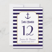 Trouwfeest met marineblauw, wit en ankerstreep kaart (Voorkant)