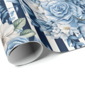 Trouwfeest met marineblauwe bloemenstrepen cadeaupapier (Rol Hoek)