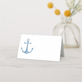 Trouwfeest met maritiem thema. Stoelkaart met blau Plaatskaartje
