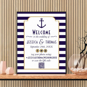 Trouwfeest met maritieme marine & witte ankerstree poster