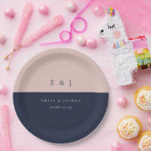 Trouwfeest met moderne roze en marineblauwe tinten papieren bordje (Feest)