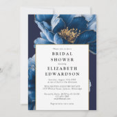 Trouwfeest met Navy-blauwe bloemen en QR-code Kaart (Voorkant)