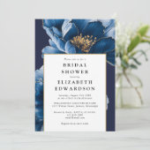 Trouwfeest met Navy-blauwe bloemen en QR-code Kaart (Staand voorkant)