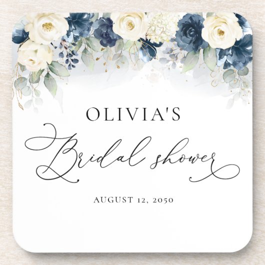 Trouwfeest met Navy Blauwe en Witte Rozen Bier Onderzetter (Voorkant)
