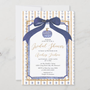 Trouwfeest met Navy Blauwe & Gouden Chinoiserie Po Kaart
