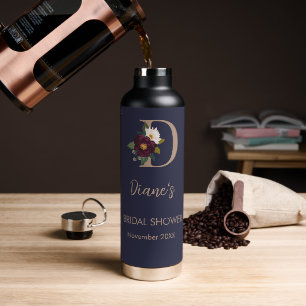 Trouwfeest met Navy Bloem Monogram Letter D Waterfles