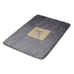 Trouwfeest met Navy Blue Monogram Quatrefoil Badmat