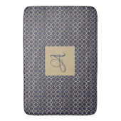 Trouwfeest met Navy Blue Monogram Quatrefoil Badmat (Voorkant Verticaal)