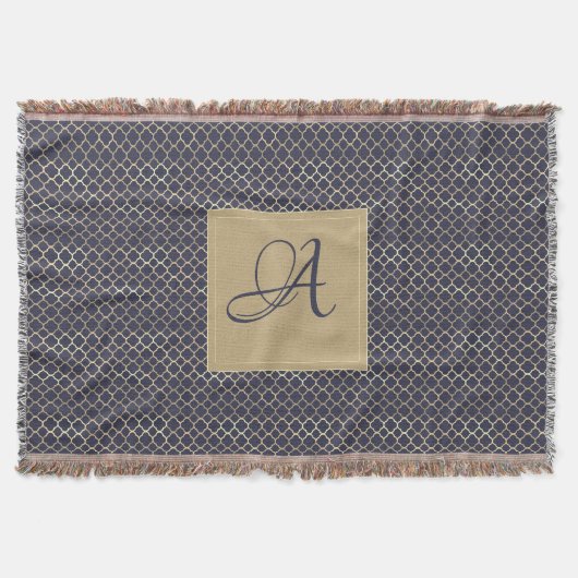 Trouwfeest met Navy Blue Monogram Quatrefoil Deken (Voorkant)