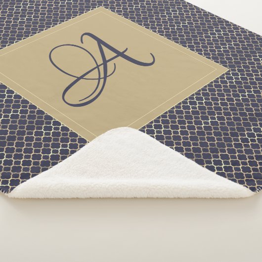 Trouwfeest met Navy Blue Monogram Quatrefoil Sherpa Deken (3/4)
