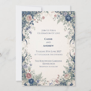 Trouwfeest met Navy Blush Sierbloemen Kaart