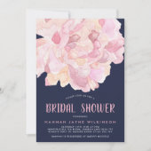 Trouwfeest met Navy & Roze Waterverf Pioen Kaart (Voorkant)