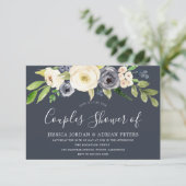 Trouwfeest met Navy & White Watercolor Bloemen Kaart (Staand voorkant)