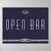 Trouwfeest met open bar-bord met blauwe ankers poster (Voorkant)