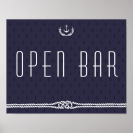 Trouwfeest met open bar-bord met blauwe ankers poster