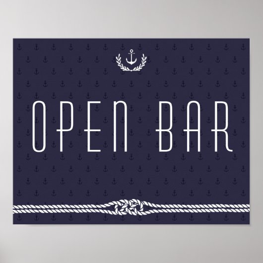 Trouwfeest met open bar-bord met blauwe ankers poster (Voorkant)