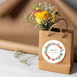 Trouwfeest met Oranje Groene Bloemen Ronde Sticker
