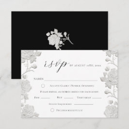 Trouwfeest met roos wit en zwart trendy modern RSVP kaartje
