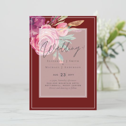 Trouwfeest met roze bloemen uit het budget Bourgon (Staand voorkant)