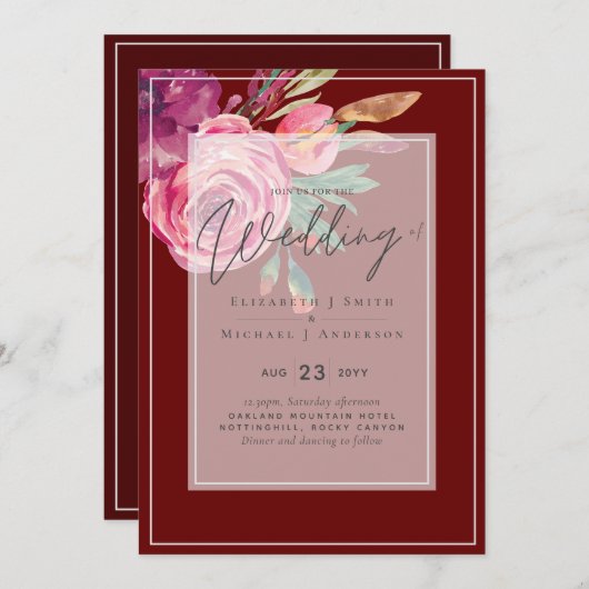 Trouwfeest met roze bloemen uit het budget Bourgon (Voorkant / Achterkant)