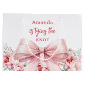 Trouwfeest met roze bloemstuk Bruidsboeket met lin Groot Cadeauzakje (Achterkant)