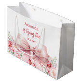 Trouwfeest met roze bloemstuk lint groot cadeauzakje (Voorkant Gekanteld)