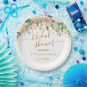 Trouwfeest met Roze Gouden Confetti Bloemmotief Papieren Bordje (Feest)